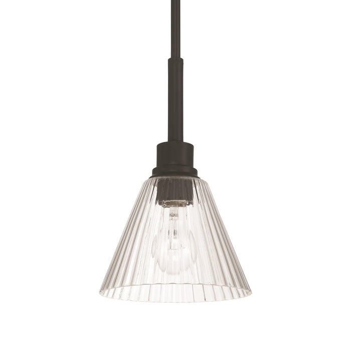 Craftmade Pleated 1 Light Mini Pendant, Flat Black/Clear Pleated