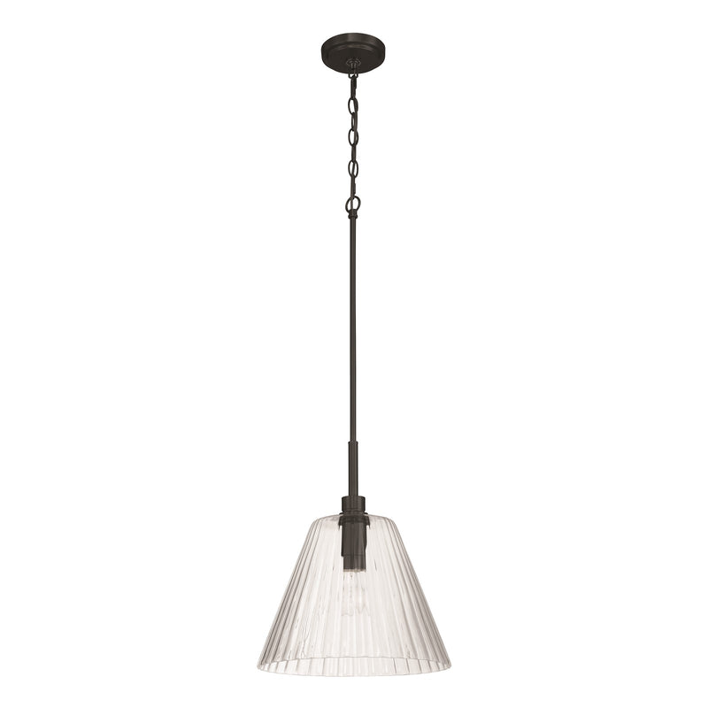 Craftmade Pleated 1 Light Pendant, Flat Black/Clear Pleated - 61192-FB