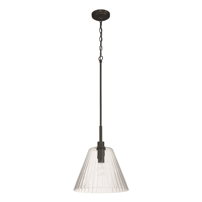 Craftmade Pleated 1 Light Pendant, Flat Black/Clear Pleated - 61192-FB
