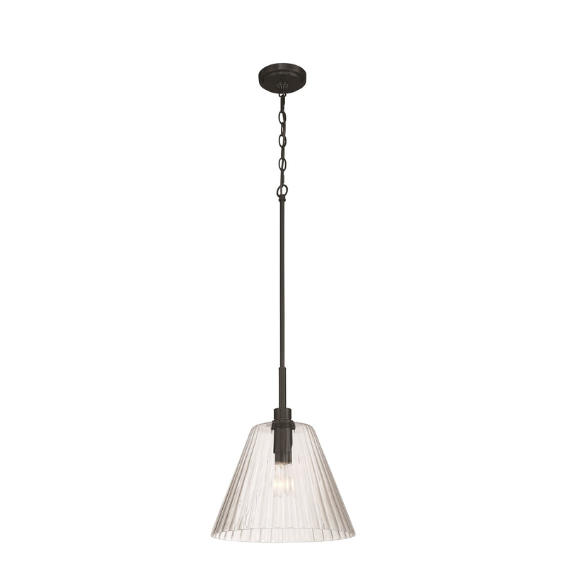 Craftmade Pleated 1 Light Pendant, Flat Black/Clear Pleated