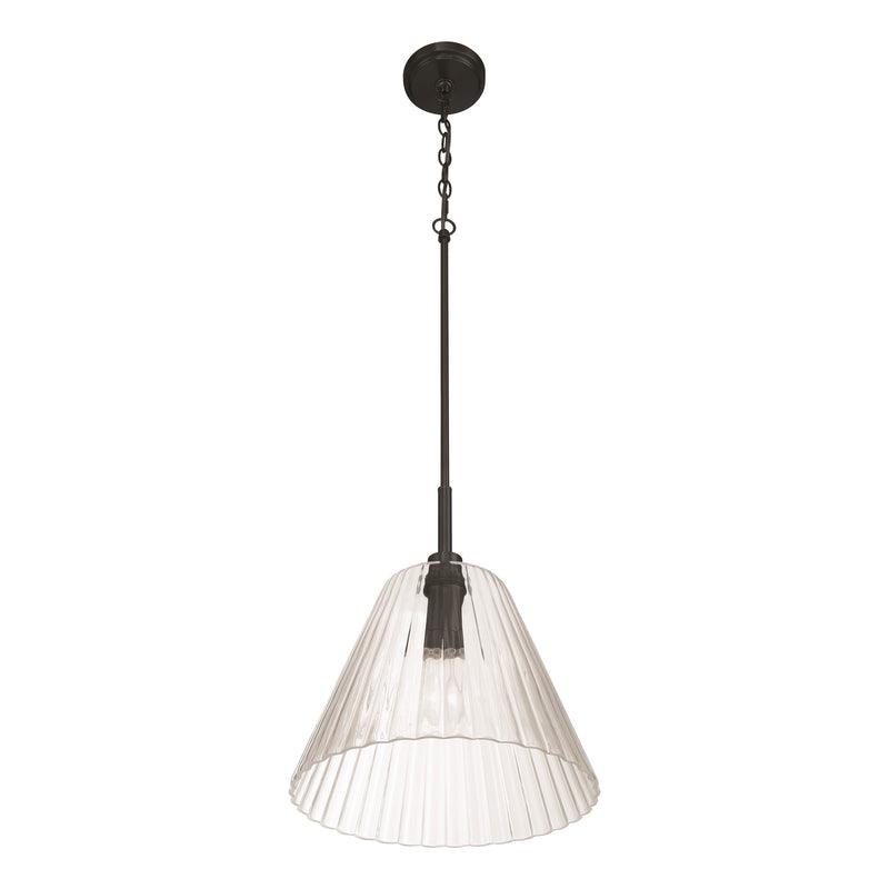 Craftmade Pleated 1 Light Pendant, Flat Black/Clear Pleated