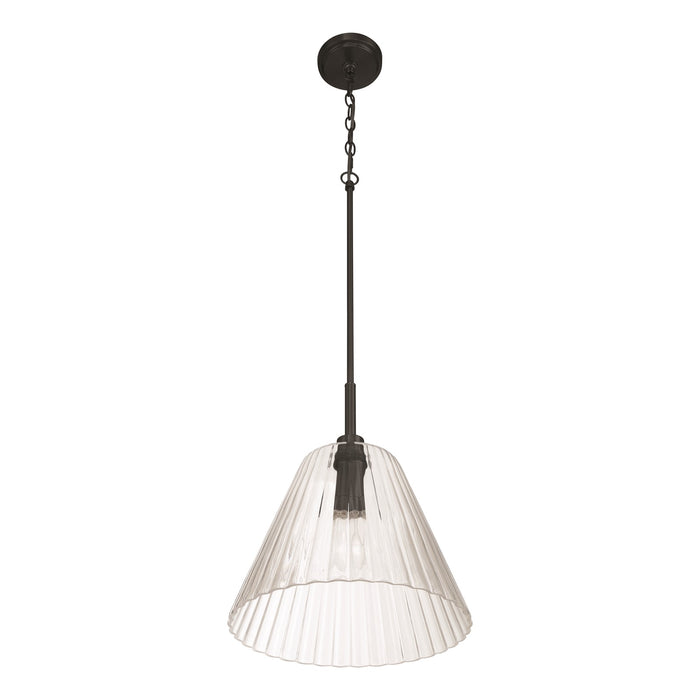 Craftmade Pleated 1 Light Pendant, Flat Black/Clear Pleated