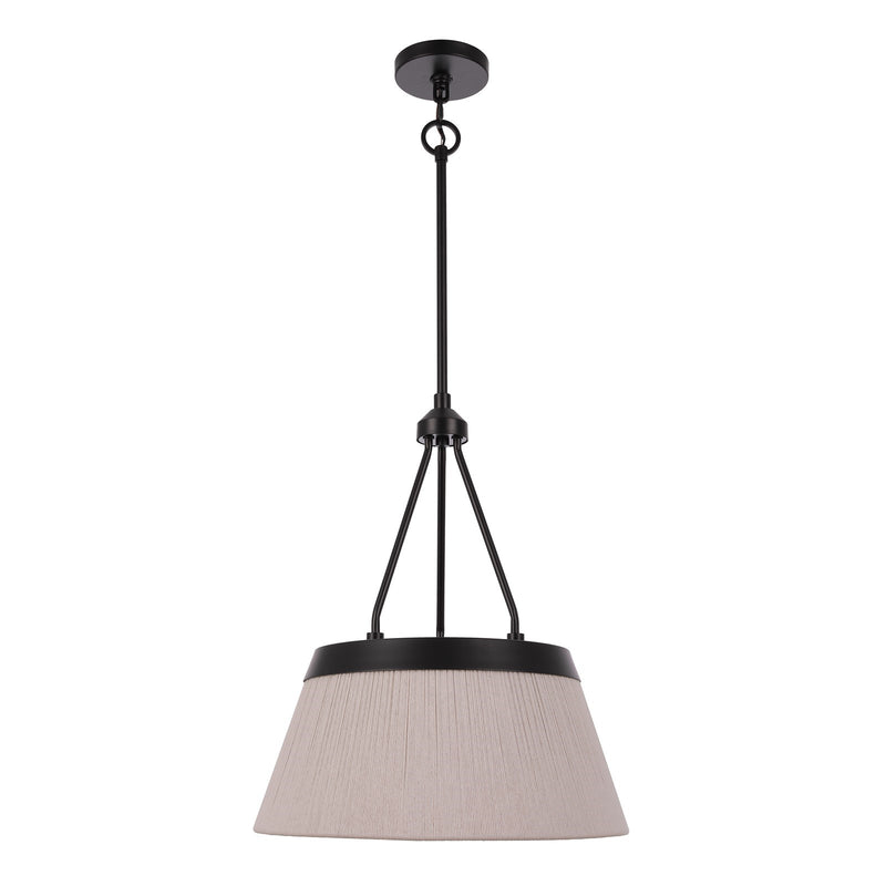 Craftmade Yates 16in 3-Light Pendant | Coastal Flat Black and Cotton Rope | Kitchen Island & Dining Room | 16 x 19.5 in | Model 61693-FB
