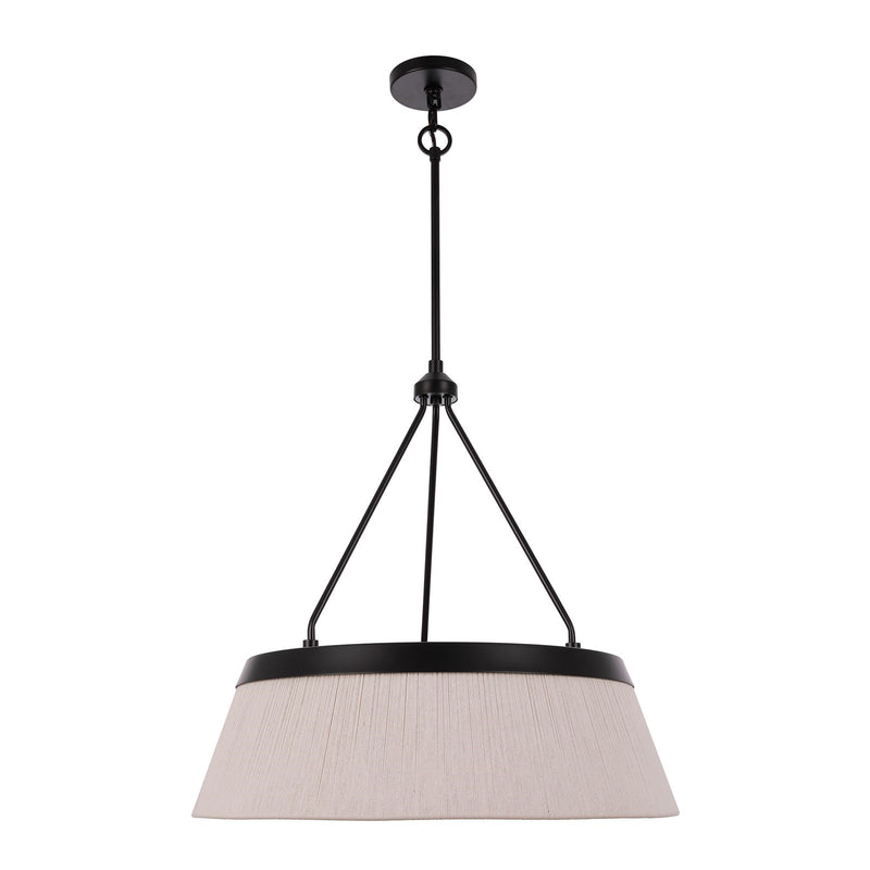 Craftmade Yates 24in 6-Light Pendant | Coastal Flat Black and Natural Cotton Rope | Kitchen Island & Dining Room | 24 x 24 in | Model 61696-FB