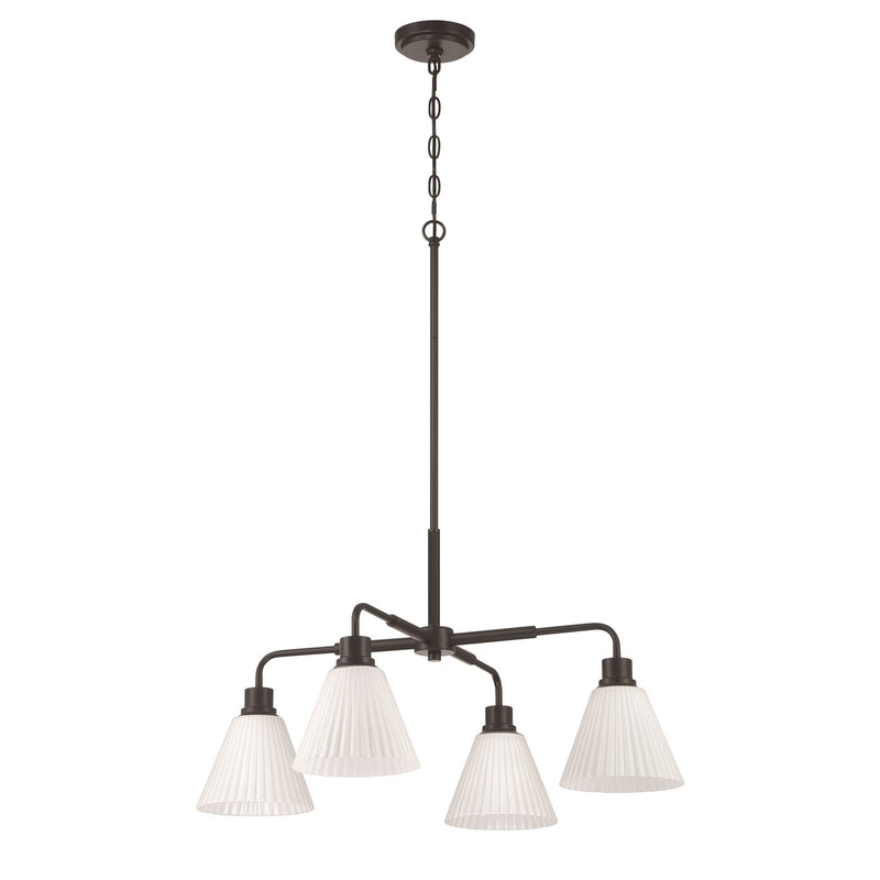 Craftmade Pleated II 4Lt Chandelier, Black (Cased White Glass), Black