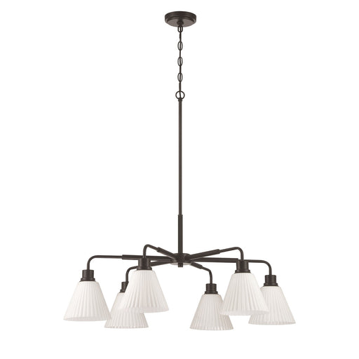 Craftmade Pleated II 6Lt Chandelier, Black (Cased White Glass), Black