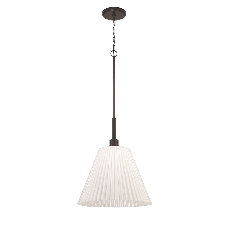 Craftmade Pleated II 20in 1-Light Pendant | Contemporary Flat Black and Cased White Glass | Kitchen Island & Dining Room | Model 62393-FB