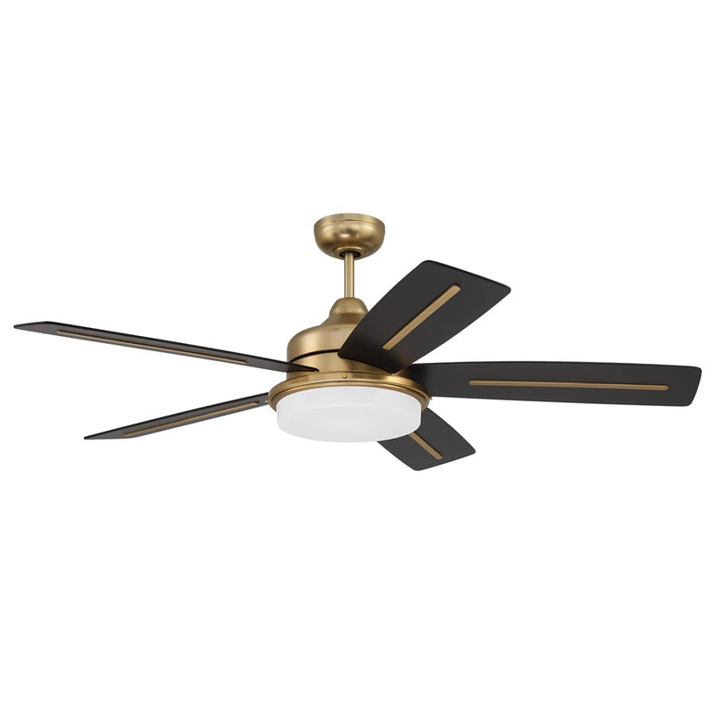 Craftmade Drew 1Lt 54" Fan, Satin Brass/Flat Black/Walnut