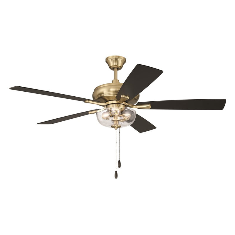 Craftmade Eos 52" 5-Blade Clear 2Lt Bowl Ceiling Fan, Brass/Black Walnut