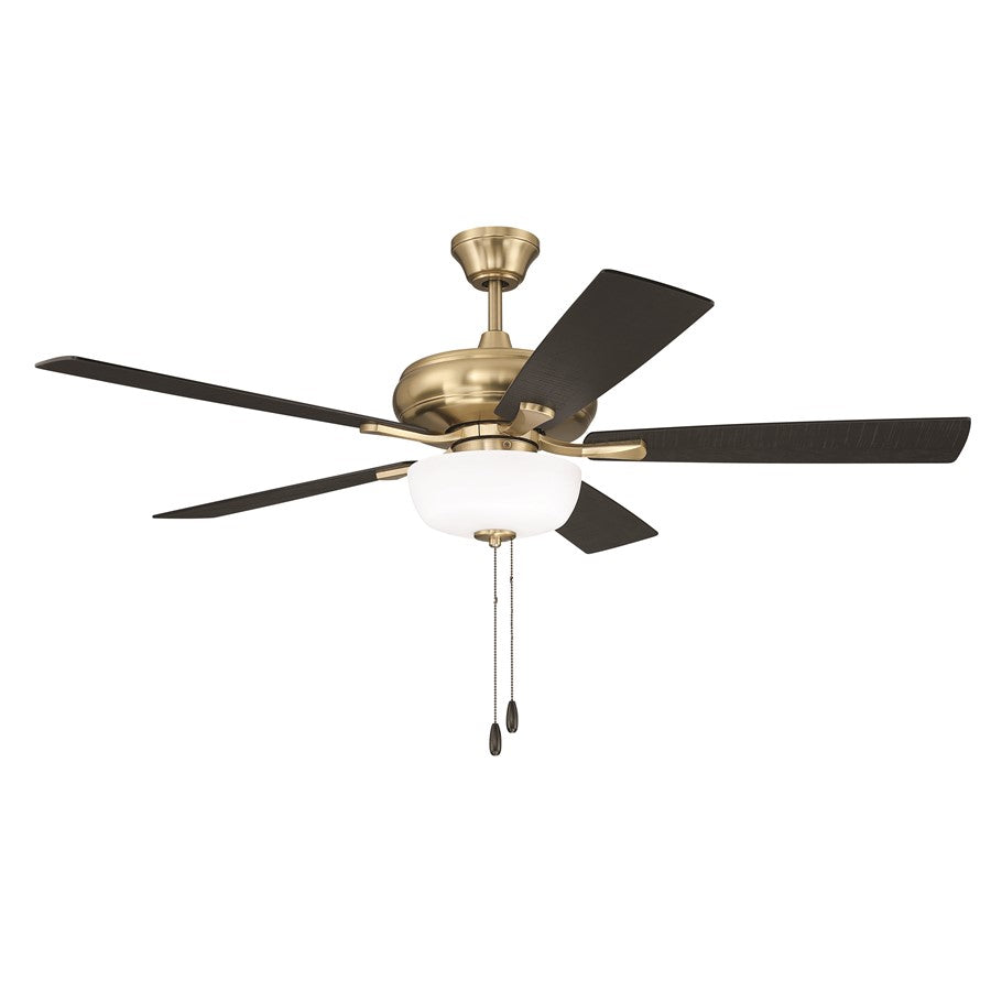Craftmade Eos 52" 5-Blade Frost 2Lt Bowl Ceiling Fan, Brass/Black Walnut