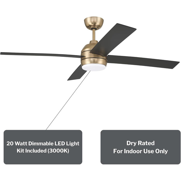 Craftmade Kelsey 52" 4-Blade Ceiling Fan, Brass/Black/Light Kit