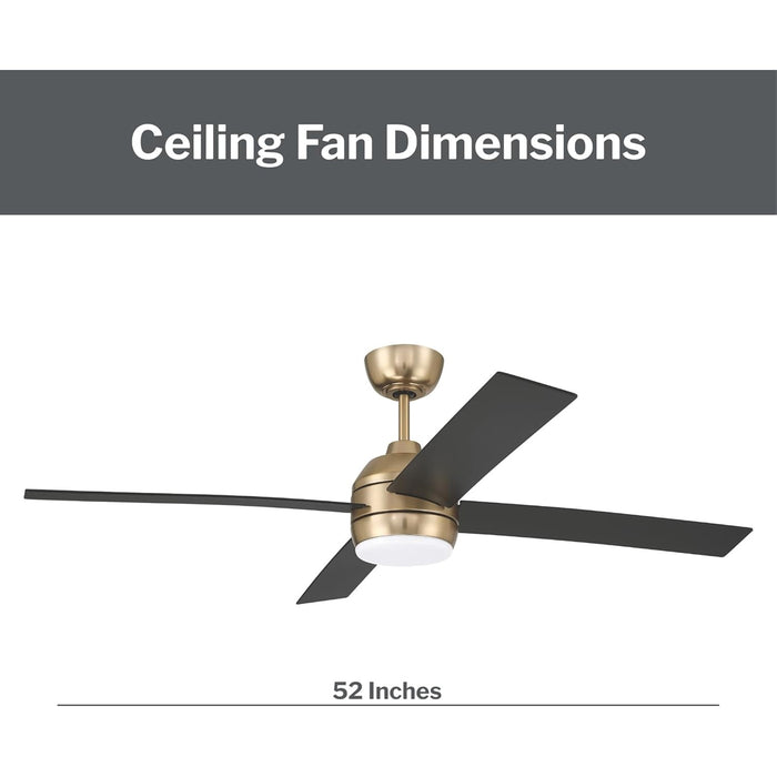 Craftmade Kelsey 52" 4-Blade Ceiling Fan, Brass/Black/Light Kit