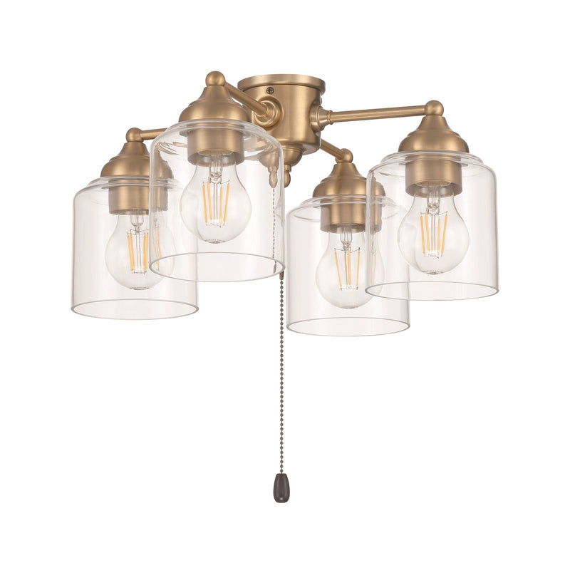Craftmade LK2606 16in 4-Light Ceiling Fan Light Kit | Satin Brass Steel and Clear Glass | Indoor Living Room & Bedroom | 8in | Model LK2606-4L-LED-SB