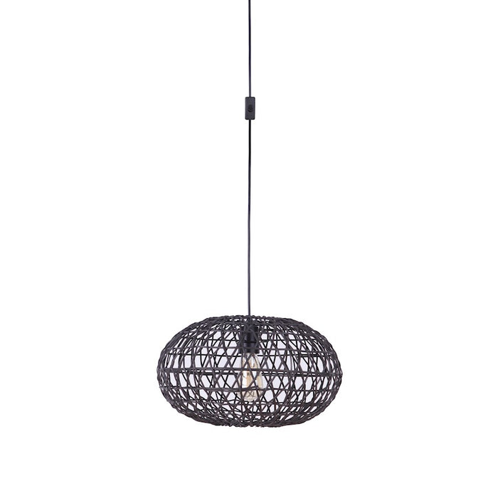 Craftmade Portable Swag Pendant with Rattan Shade, Flat Black