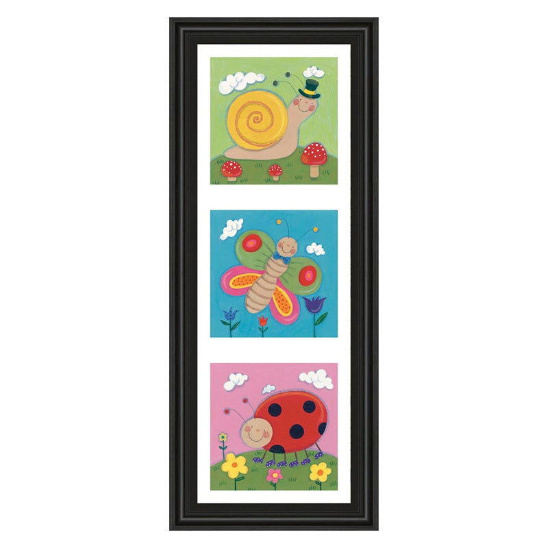 Classy Living Whimsical Insects Trio Wall Art 18"x42", Midnight Frame