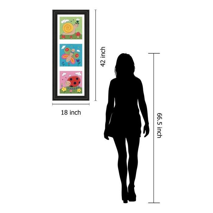 Classy Living Whimsical Insects Trio Wall Art 18"x42", Midnight Frame