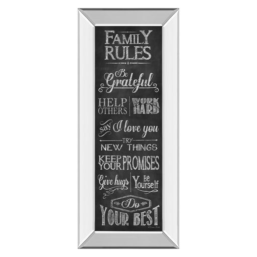 Classy Living Family Rules Wall Art 18"x42", Mirrored Frame - 1575MF