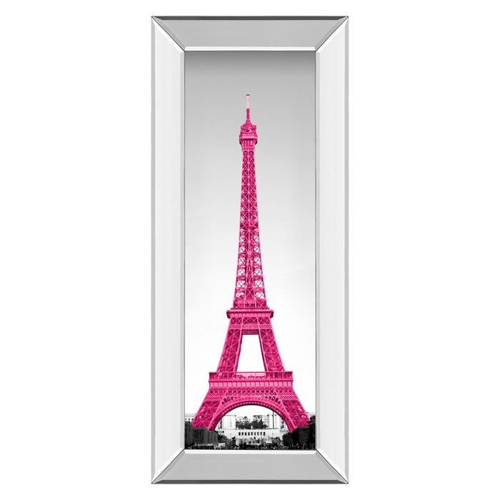 Classy Living Magenta Eiffel Tower Wall Art 18"x42", Mirrored Frame