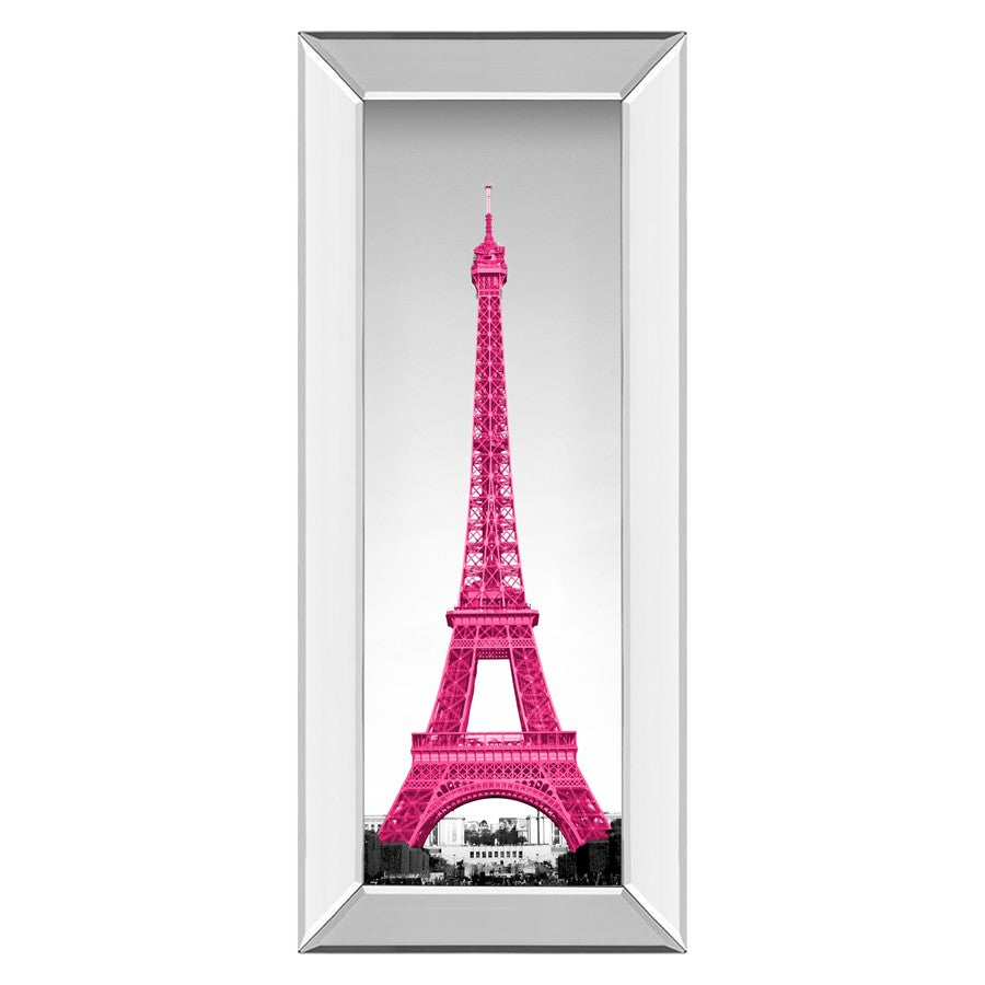 Classy Living Magenta Eiffel Tower Wall Art 18"x42", Mirrored Frame