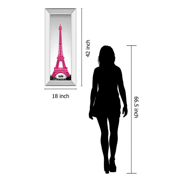 Classy Living Magenta Eiffel Tower Wall Art 18"x42", Mirrored Frame