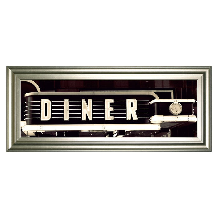 Classy Living Neon Diner Sign Wall Art 42"x18", Silver Serenity Frame