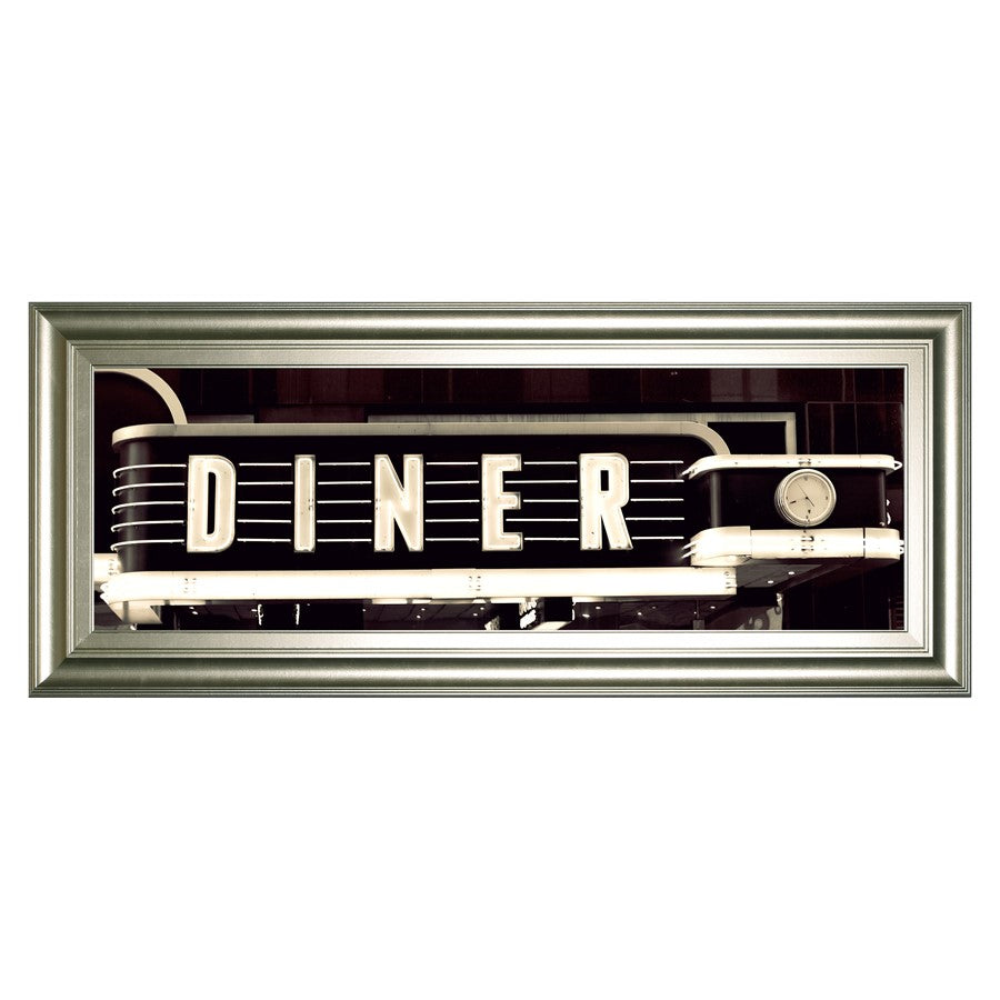 Classy Living Neon Diner Sign Wall Art 42"x18", Silver Serenity Frame