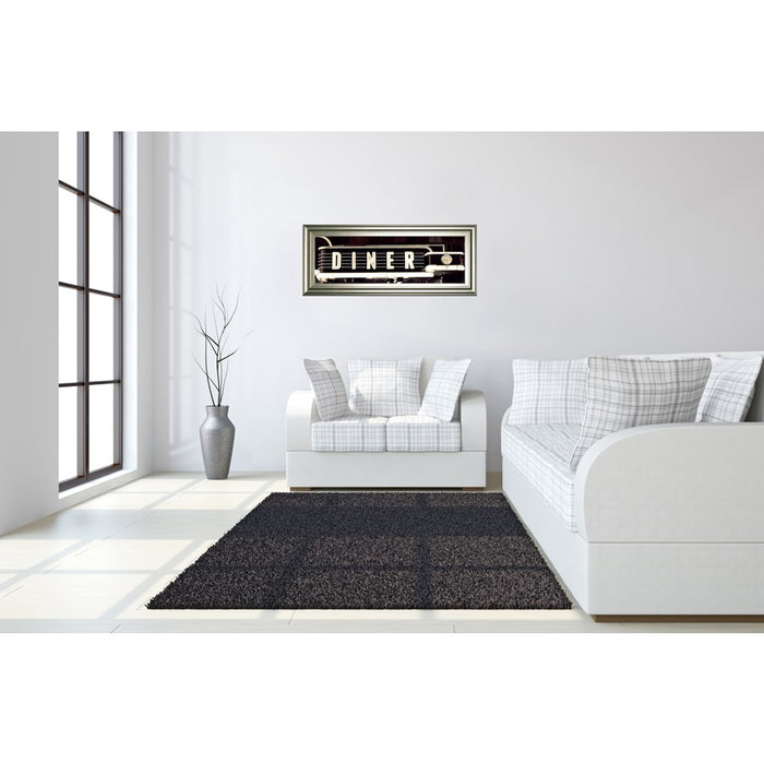 Classy Living Neon Diner Sign Wall Art 42"x18", Silver Serenity Frame