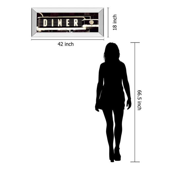 Classy Living Neon Diner Sign Wall Art 42"x18", Mirrored Frame