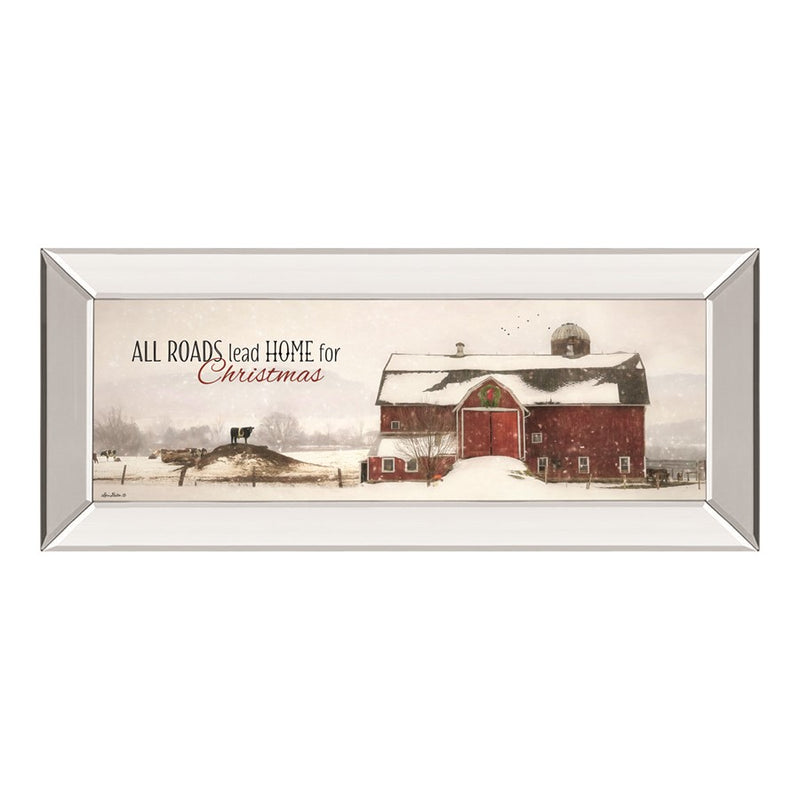 Classy Living Holiday Barn Scene Wall Art 42"x18", Mirrored Frame