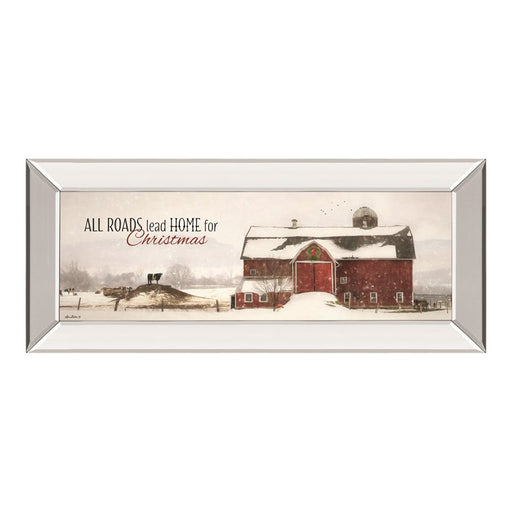 Classy Living Holiday Barn Scene Wall Art 42"x18", Mirrored Frame