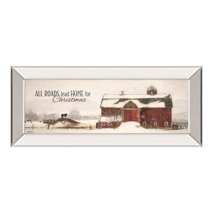 Classy Living Holiday Barn Scene Wall Art 42"x18", Mirrored Frame