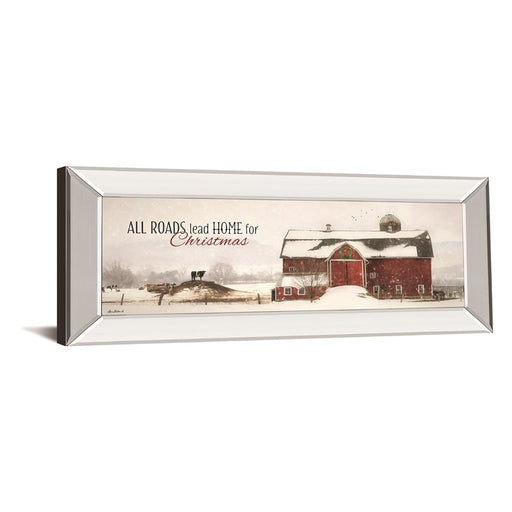 Classy Living Holiday Barn Scene Wall Art 42"x18", Mirrored Frame