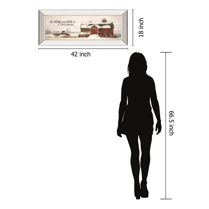 Classy Living Holiday Barn Scene Wall Art 42"x18", Mirrored Frame