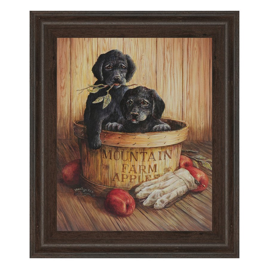 Classy Living Rustic Puppy Basket Wall Art 22"x26", Cinnamon Mocha Frame