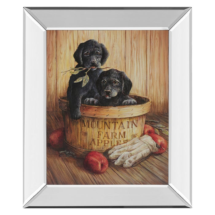 Classy Living Rustic Puppy Basket Wall Art 22"x26", Mirrored Frame
