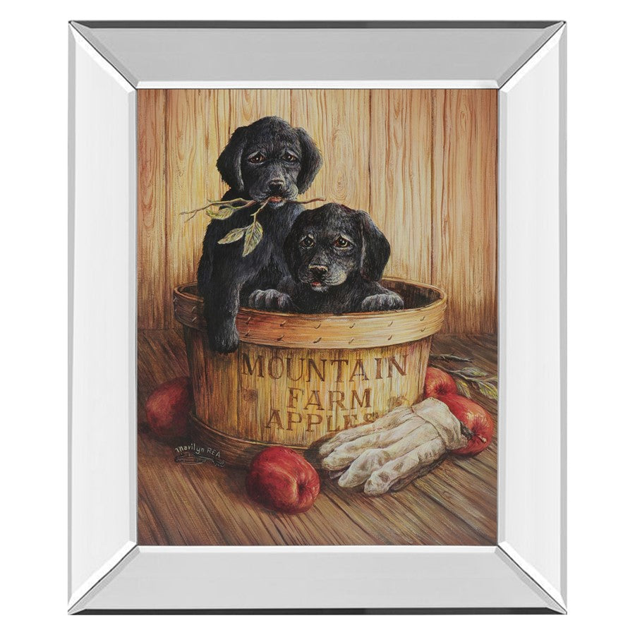 Classy Living Rustic Puppy Basket Wall Art 22"x26", Mirrored Frame