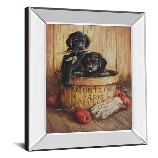 Classy Living Rustic Puppy Basket Wall Art 22"x26", Mirrored Frame