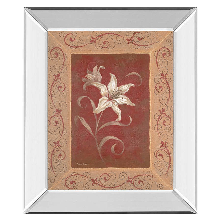 Classy Living White Lily Scroll Wall Art 22"x26", Mirrored Frame - 337MF