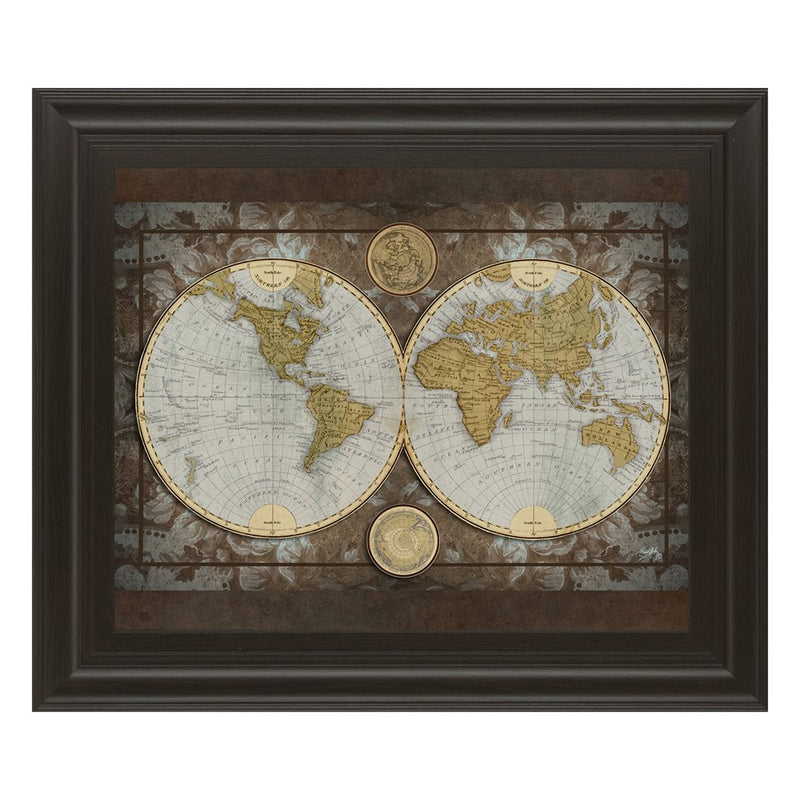 Classy Living Vintage Globe Wall Art 26"x22", Dark Chocolate Frame