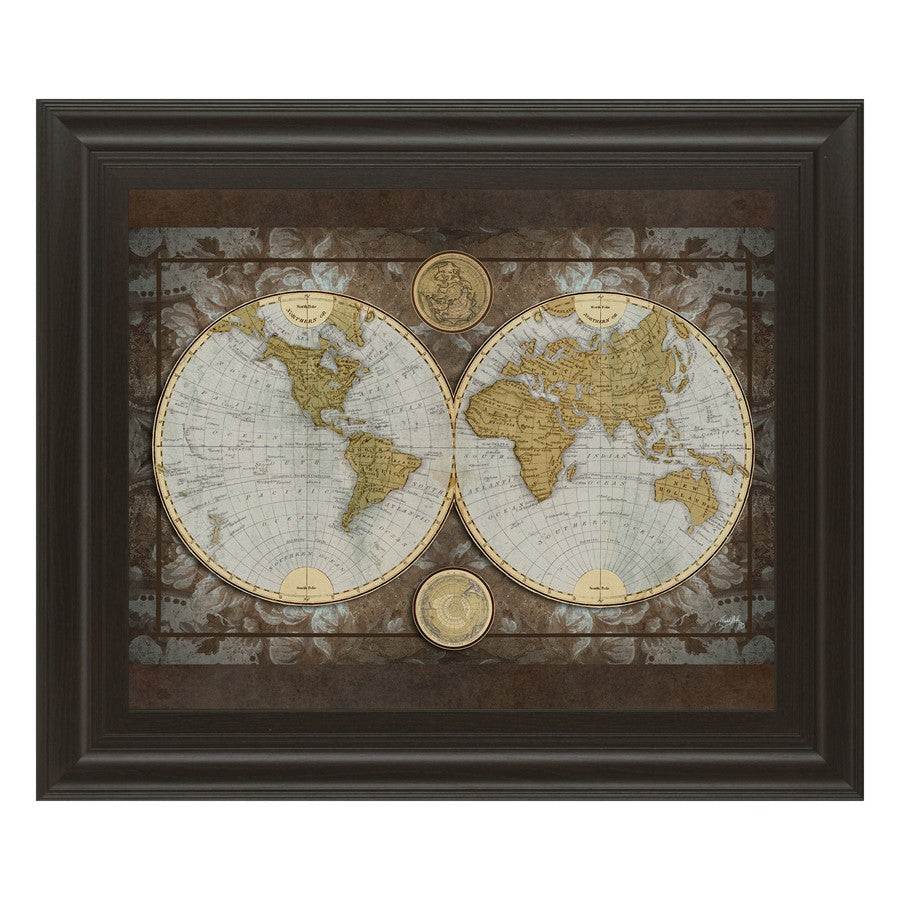 Classy Living Vintage Globe Wall Art 26"x22", Dark Chocolate Frame - 8076