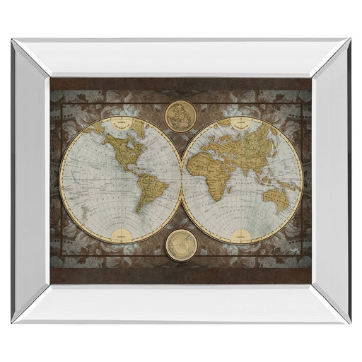 Classy Living Vintage Globe Wall Art 26"x22", Mirrored Frame - 8076MF
