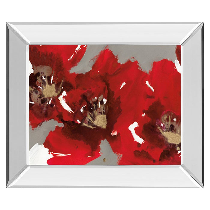 Classy Living Red Poppy Burst Wall Art 26"x22", Mirrored Frame