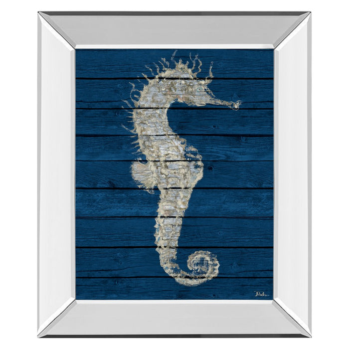 Classy Living Rustic Indigo Seahorse Wall Art 22"x26", Mirrored Frame