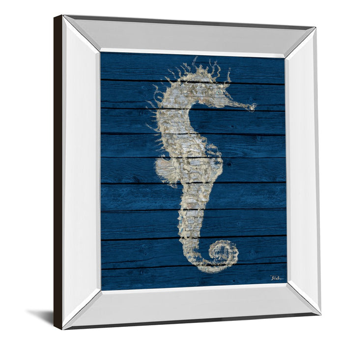 Classy Living Rustic Indigo Seahorse Wall Art 22"x26", Mirrored Frame