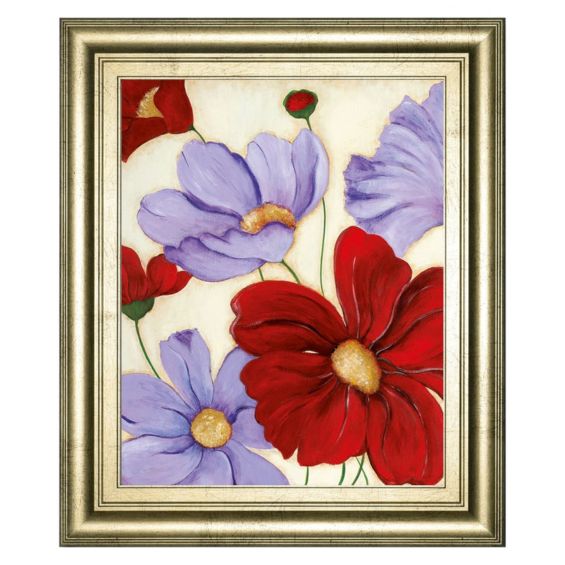 Classy Living Lavender Red Bloom Wall Art 22"x26", Crisp Chardonnay Frame