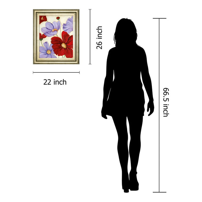 Classy Living Lavender Red Bloom Wall Art 22"x26", Crisp Chardonnay Frame