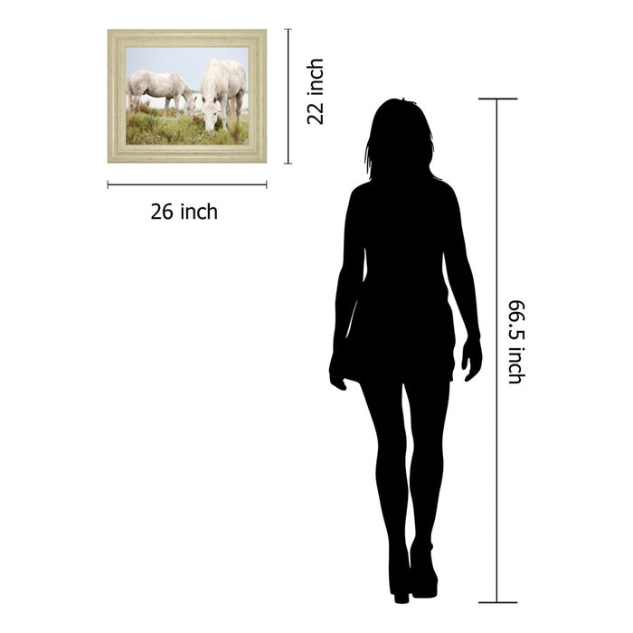 Classy Living Serene Grazing Horses Wall Art 26"x22", Ivory Bliss Frame
