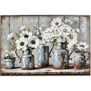 Classy Living Delicate Rustic Blossoms Study, Blue/Gray/White/Gold/Brown