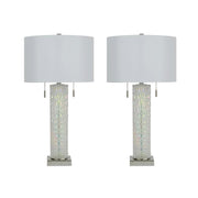 Classy Living Radiant Glow 30in Table Lamp Set of 2 | Modern Iridescent Glass and Polished Nickel | Bedside & Console | Model BLL1047C