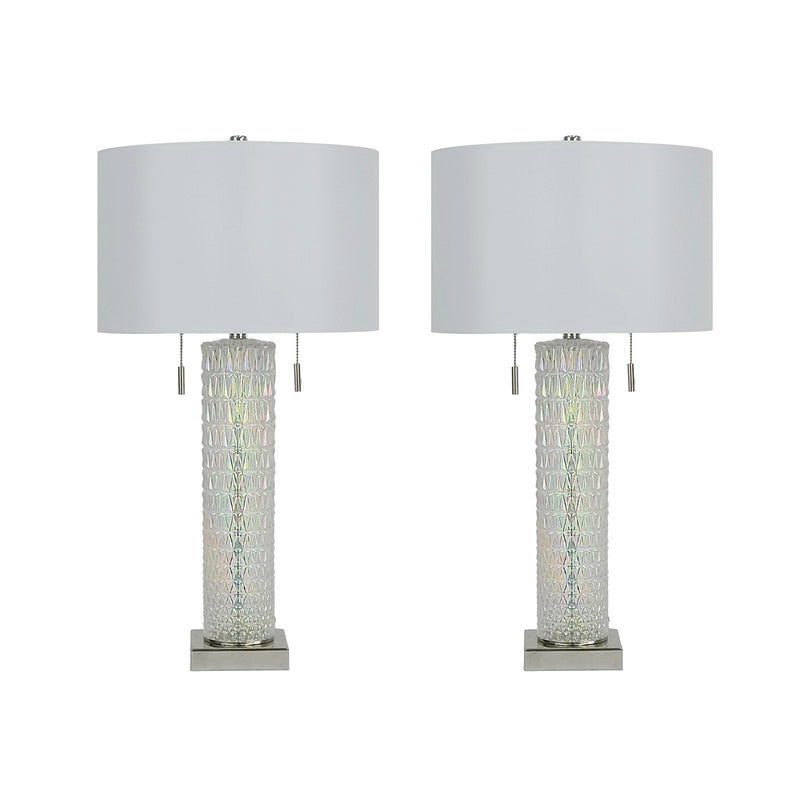 Classy Living Radiant Glow 30in Table Lamp Set of 2 | Modern Iridescent Glass and Polished Nickel | Bedside & Console | Model BLL1047C